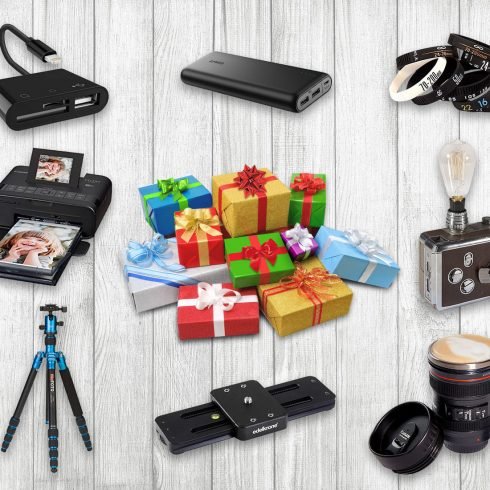 A selection of the best gifts for photographers. Located on light-colored boards.