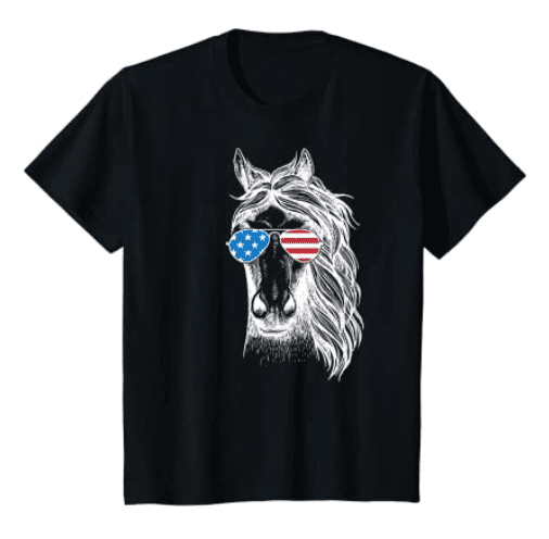 Funny Horse Patriotic USA Flag Aviator Sun Glasses Design T-Shirt