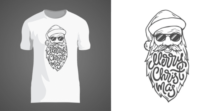 Creative t-shirt design with illustration of Santa in sunglasses with big beard.