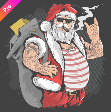 Tattooed Santa Claus with rocker hands.
