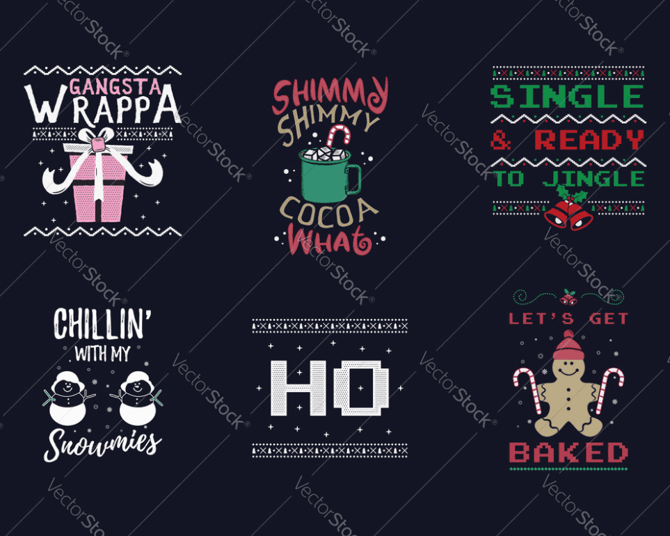 Funny Christmas graphic prints set t shirt vector image.