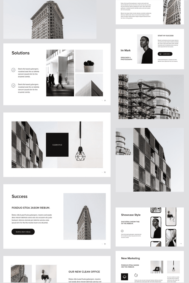 Collage of presentation pages with urbanistic design.