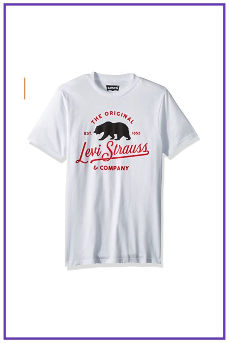 White T-shirt with Levi Strauss logo and black bear in the center.