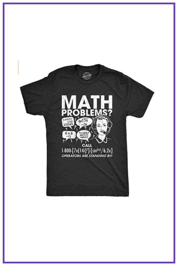 Black T-shirt with a white pattern with mathematical formulas.