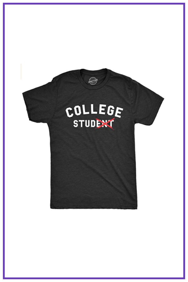 Black T-shirt with white text College Stud.