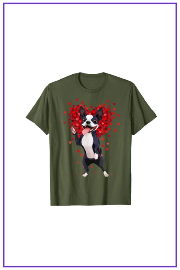 I Love Boston Terrier Funny Heart Valentine Gift T-Shirt.