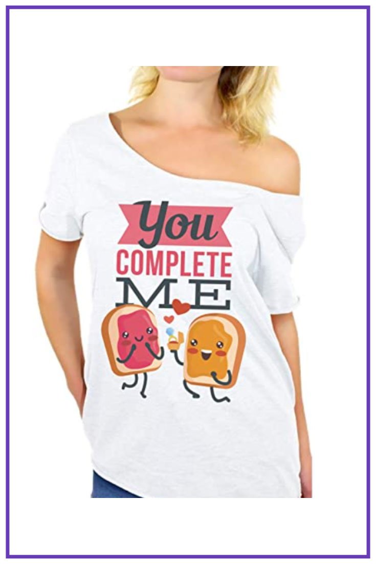 Awkward Styles Saint Valentine’s Day T Shirt You Complete Me Off Shoulder Tops for Women.