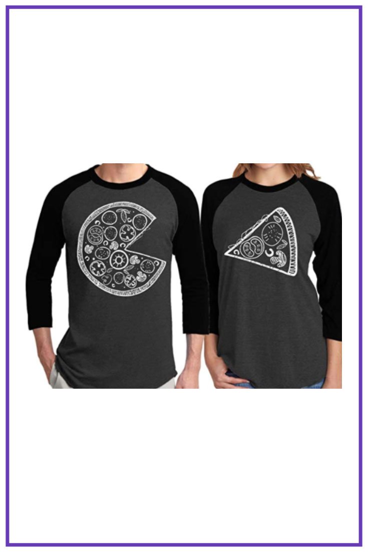 Pizza & Missing Slice Couple Matching Baseball Shirts 3/4 Raglan Arm Tees.