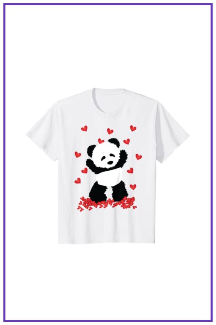 Panda with Hearts - Valentines Day Women and Girls T-Shirt.