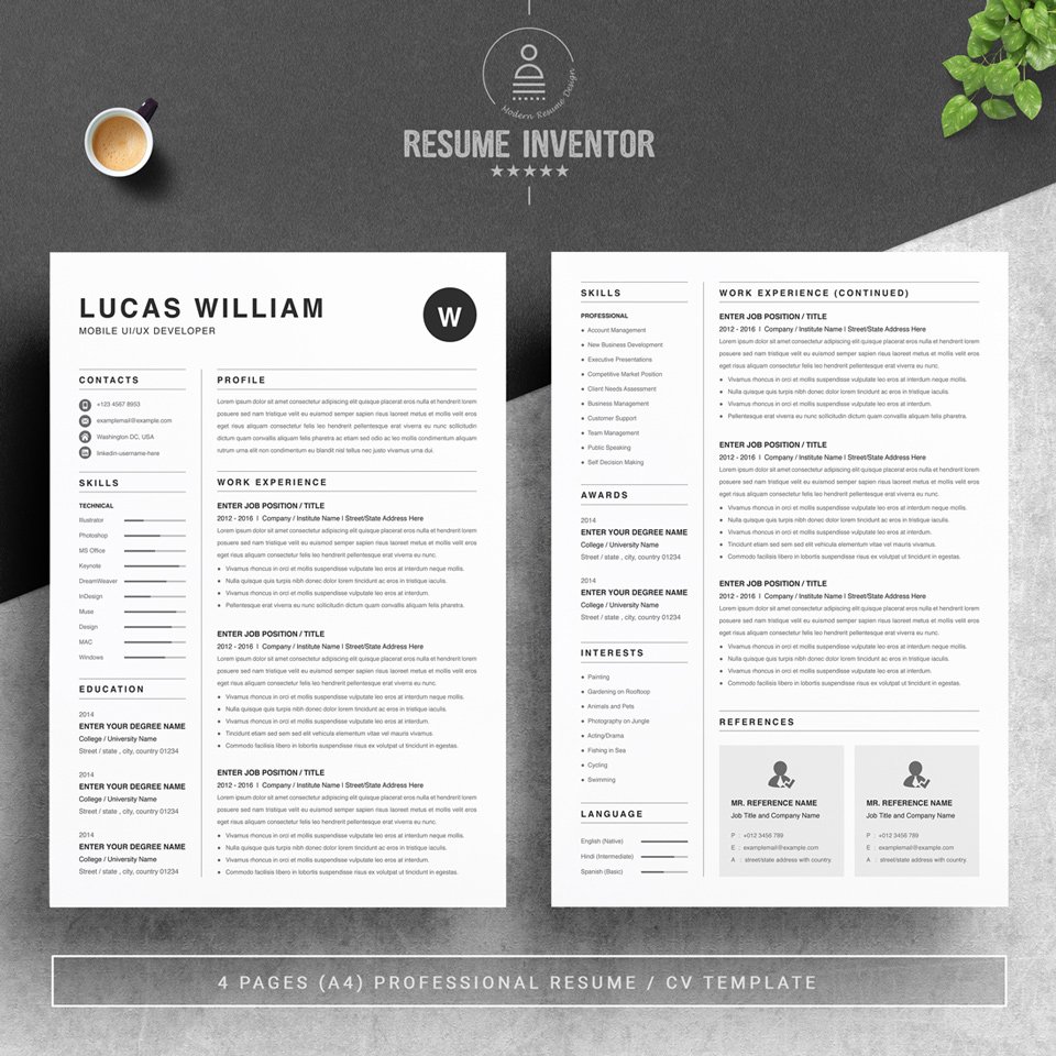 Two pages of this template. Resume Portfolio UI/UX Developer.