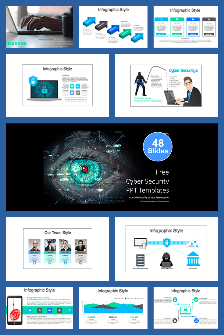 Cyber Security PowerPoint. Collage Image.