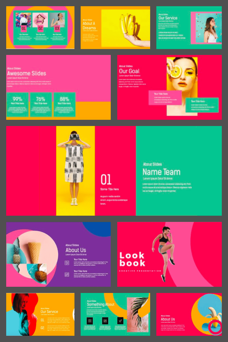 LookBook Pastel PowerPoint Template. Collage image.