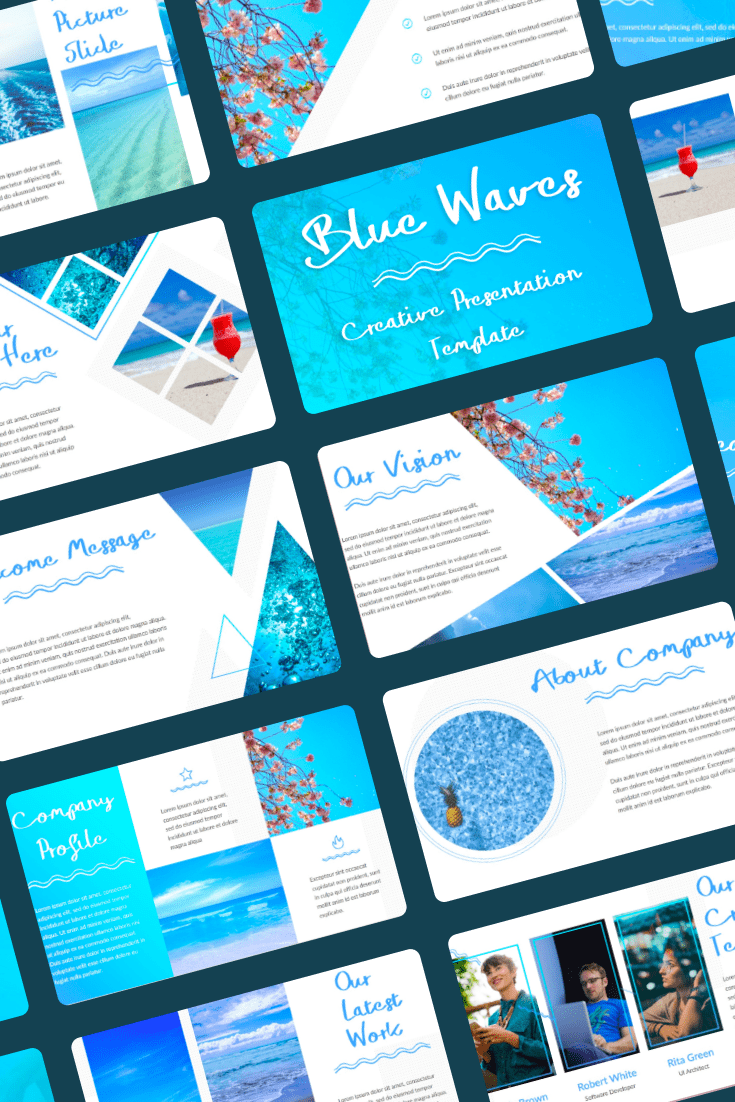 Blue colored presentation theme collage.