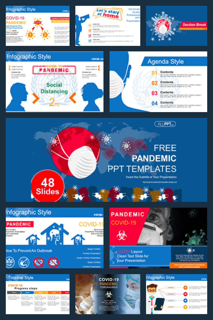 Pandemic COVID-19 PowerPoint Templates Collage image.