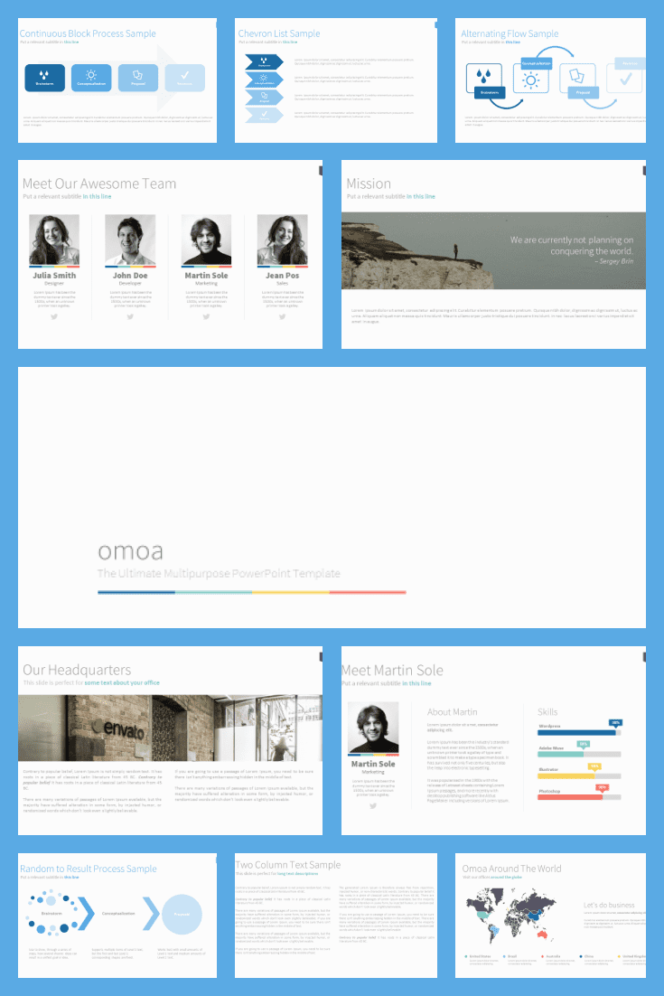 Omoa – Ultimate Multipurpose PowerPoint Template Collage image.