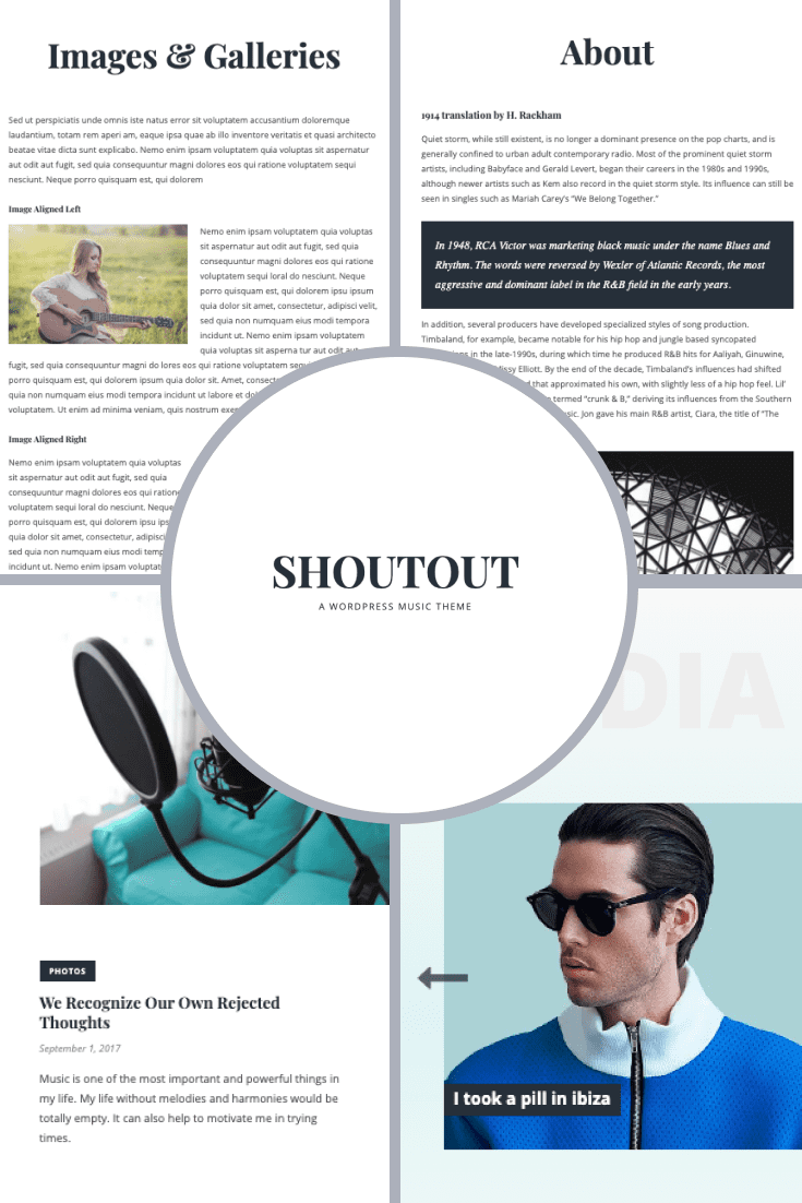 Shoutout - A WordPress Music Theme. Collage.