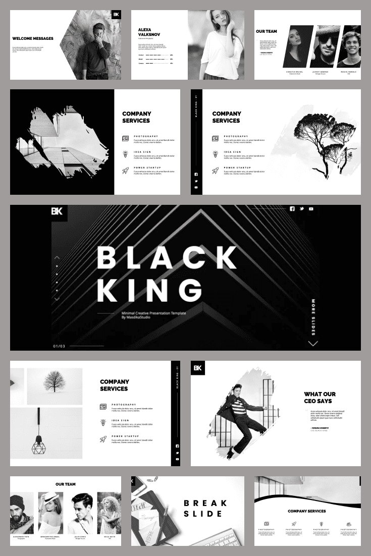 Black King - Minimal Creative PowerPoint Template. Collage Image.