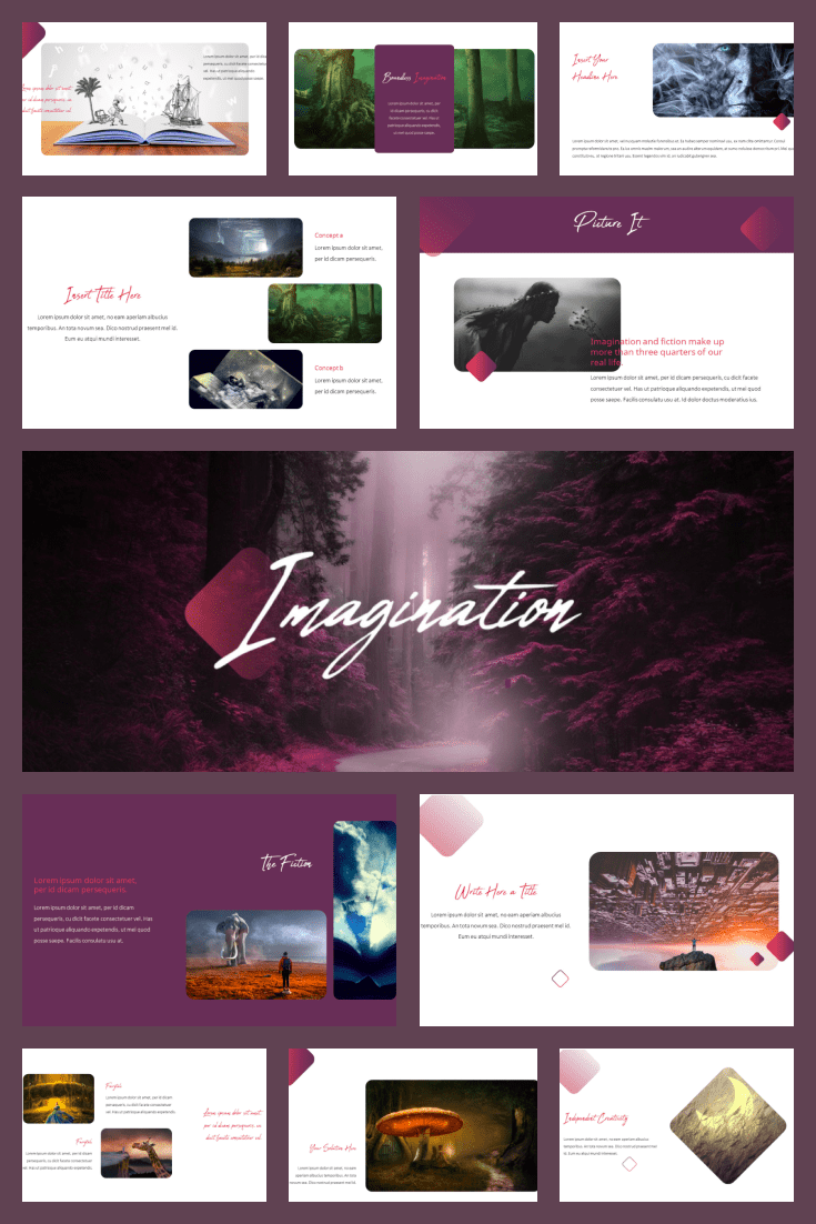 Imagination PowerPoint Theme. Collage Image.