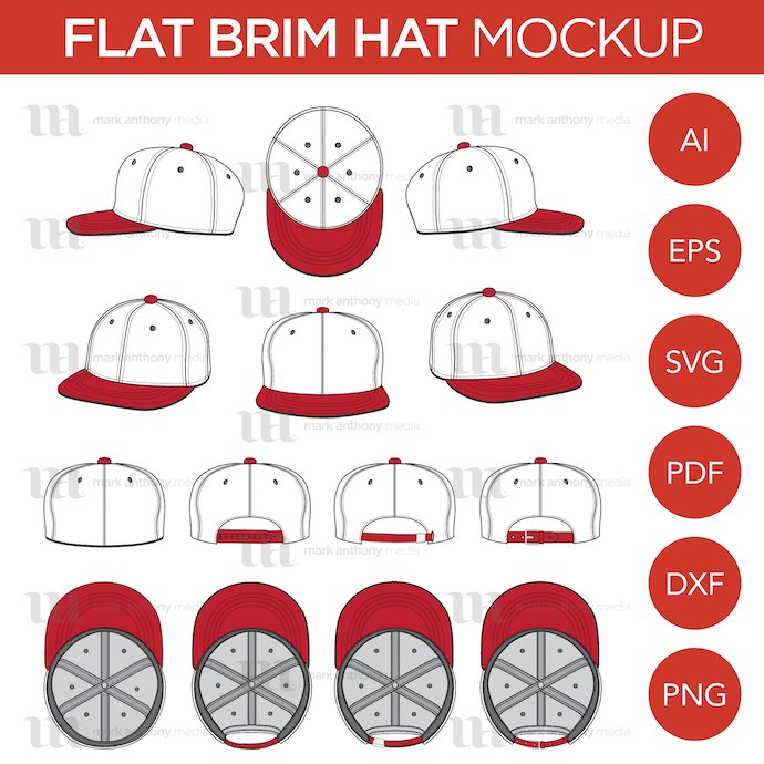 Hat Mockup: Flat Brim Hats Vector Templates Mockup