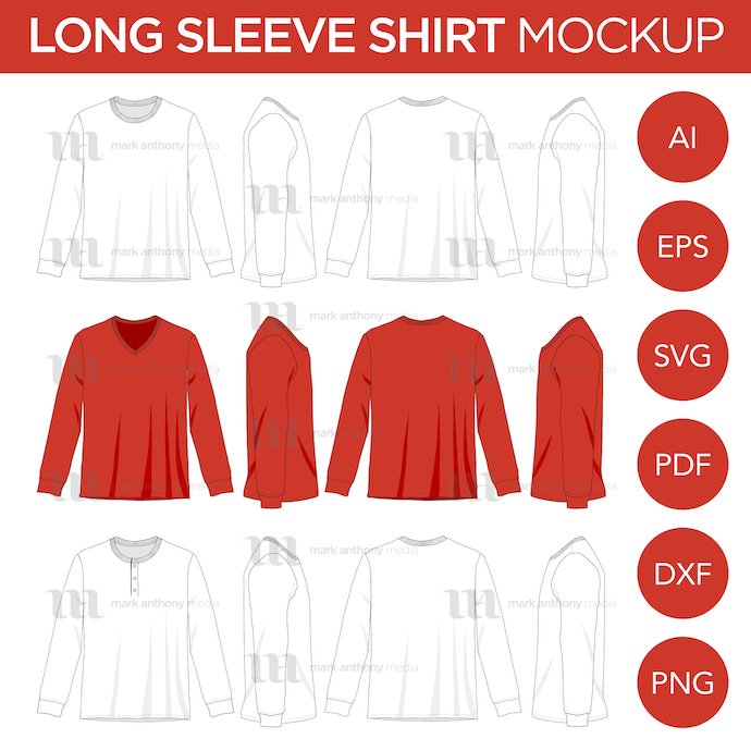 General view of the template Long Seeve T-Shirt Mockup. You can choose any extension to download.