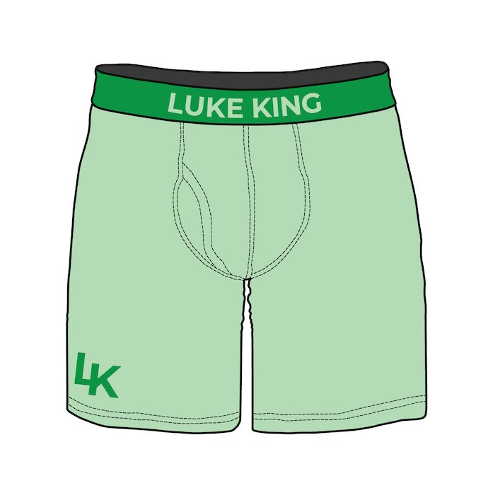 Green boxers with a logo.