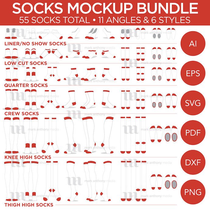 Quarter Ankle Socks - Vector Template Mockup