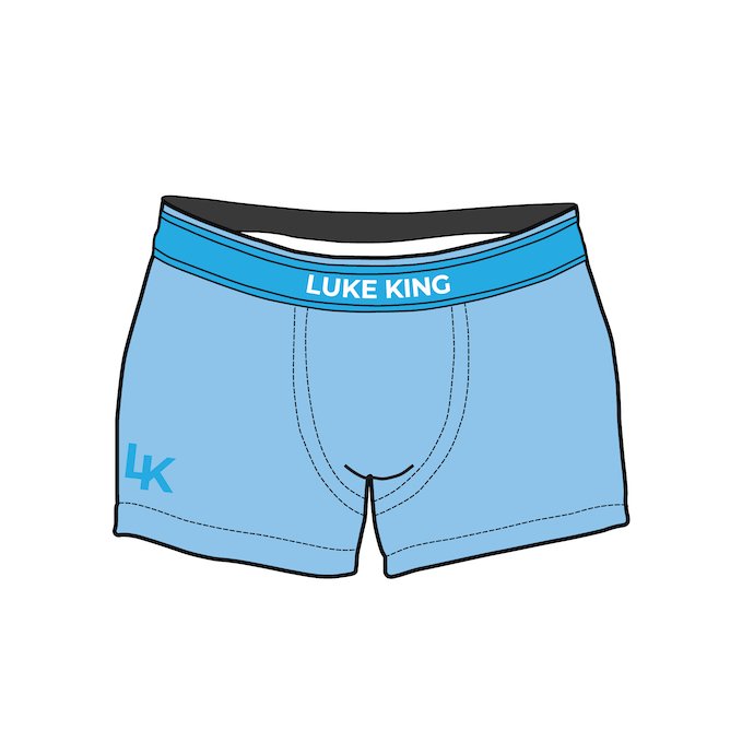 Blue trunk with dark elastic and logo.