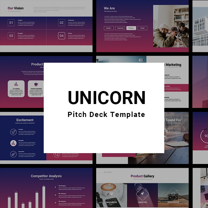 Unicorn Startup Pitch Deck Template. Cover image.