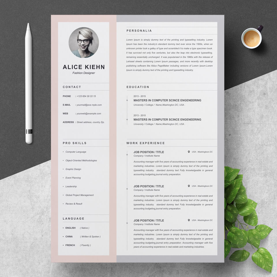 A general view of the template. CV Template Curriculum Vitae.