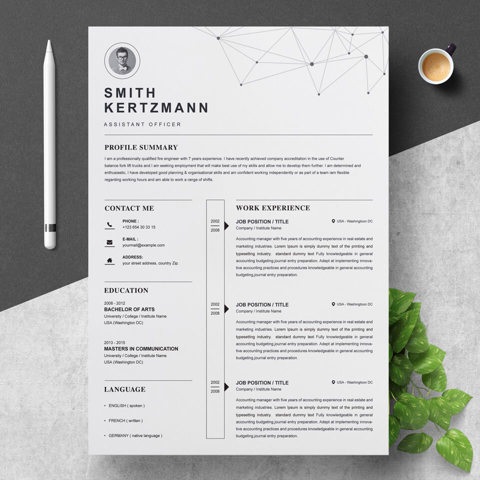 A general view of the template. Modern Resume Template.