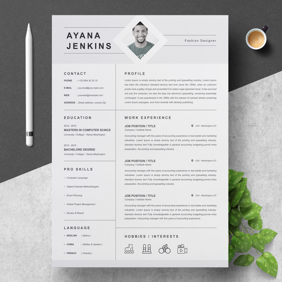 A general view of the template. CV and Cover Letter Template.