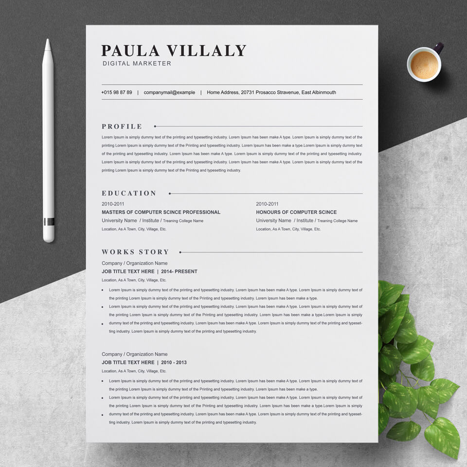 A general view of the template. High School Student Resume Template.