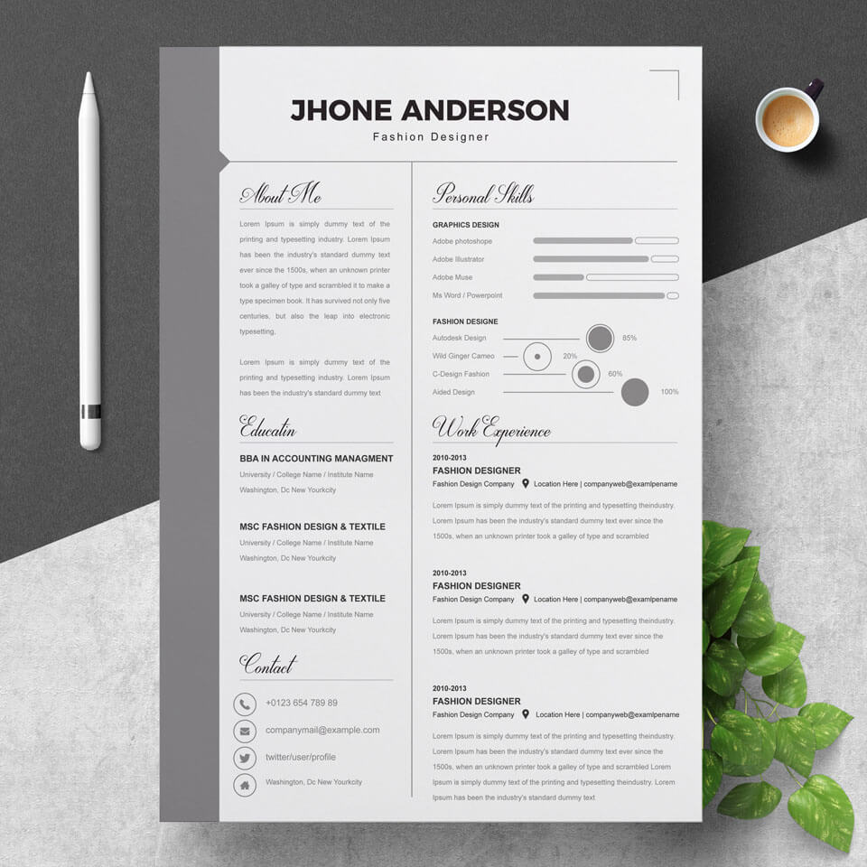 A general view of the main page. Minimal Resume Word Template.