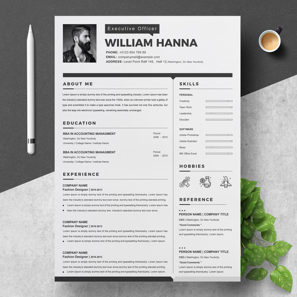A classic black and white resume. The template will allow you to specify everything you need for successful employment.