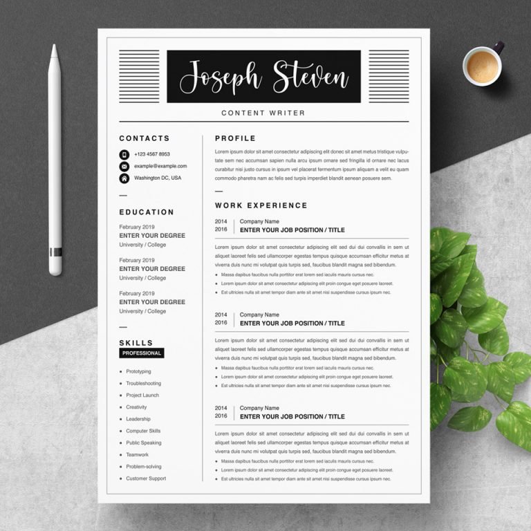 Simple Resume Cv Template Masterbundles 7030