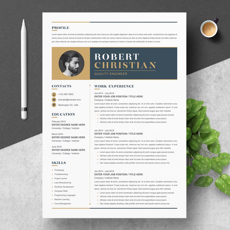 A general view of the template. QA Resume Template.