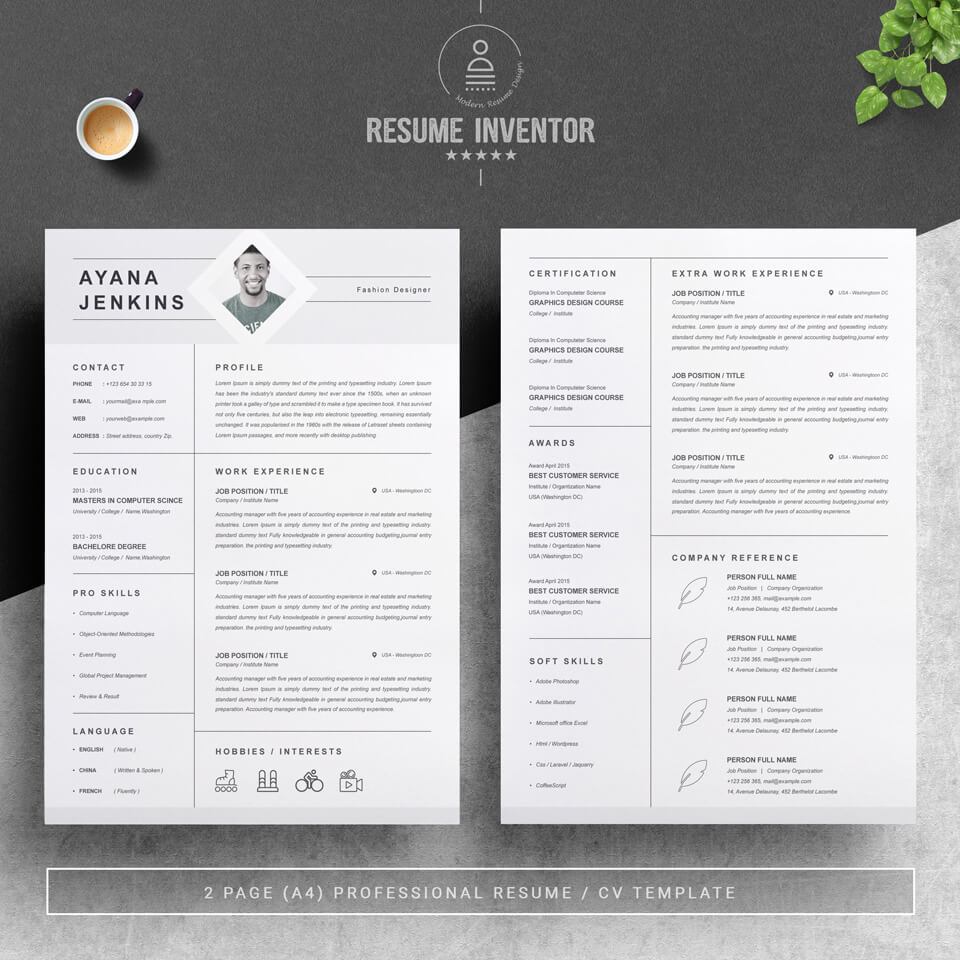 Two pages of resume. CV and Cover Letter Template.