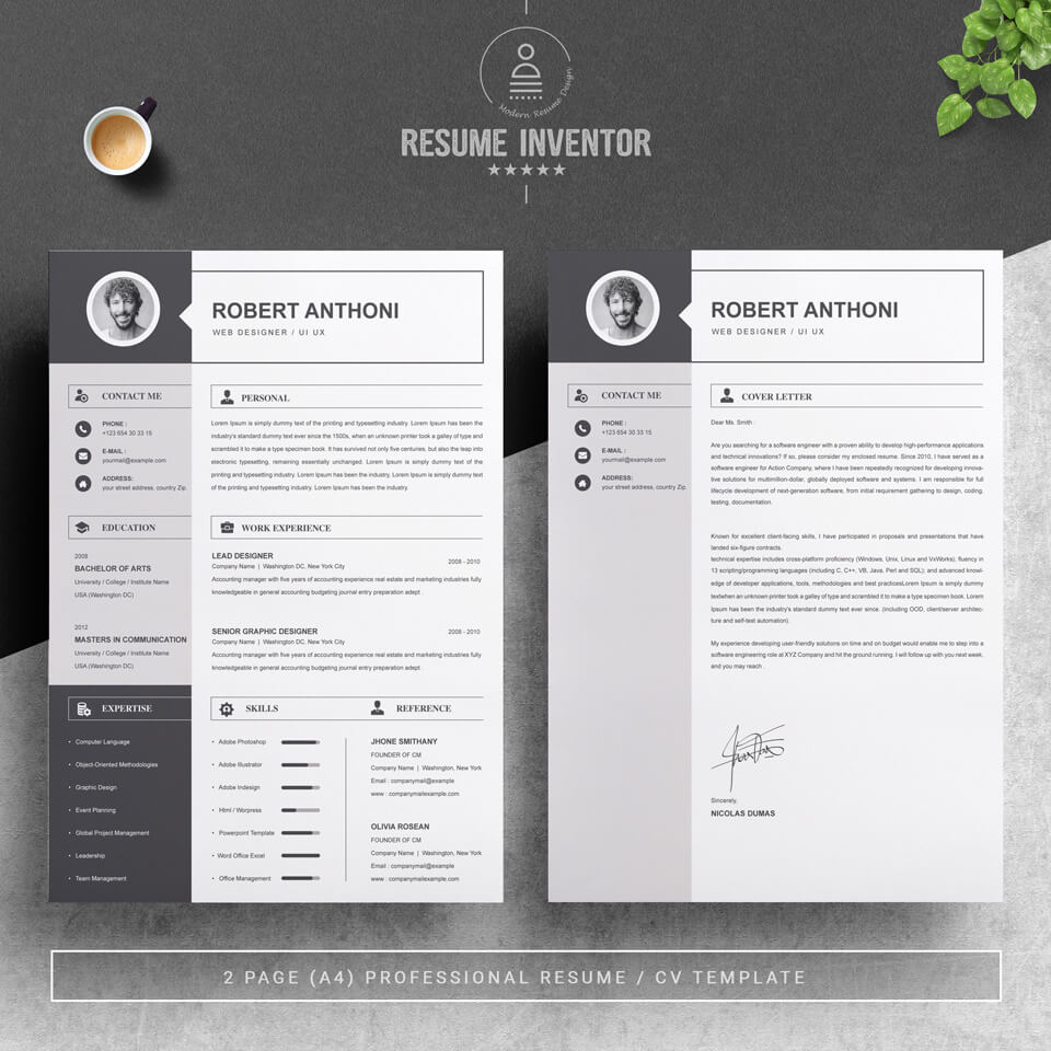 Two pages of resume. Simple Resume / CV Template .