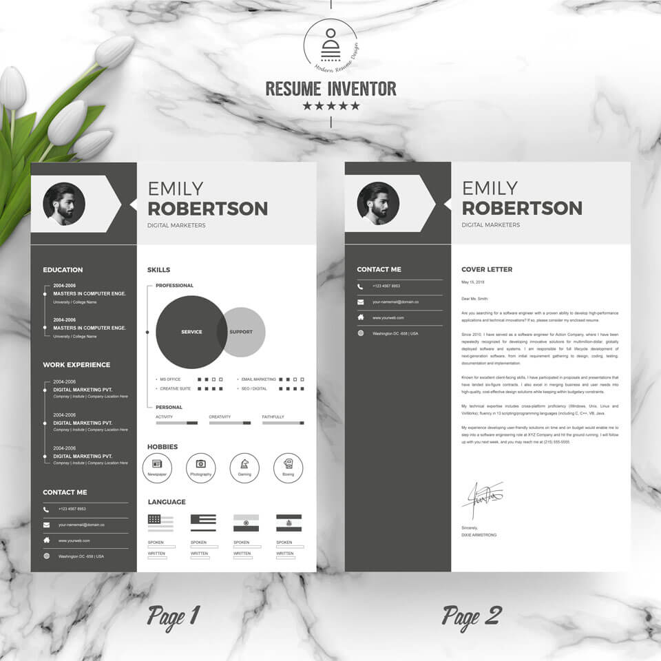 Two main pages of the resume template.