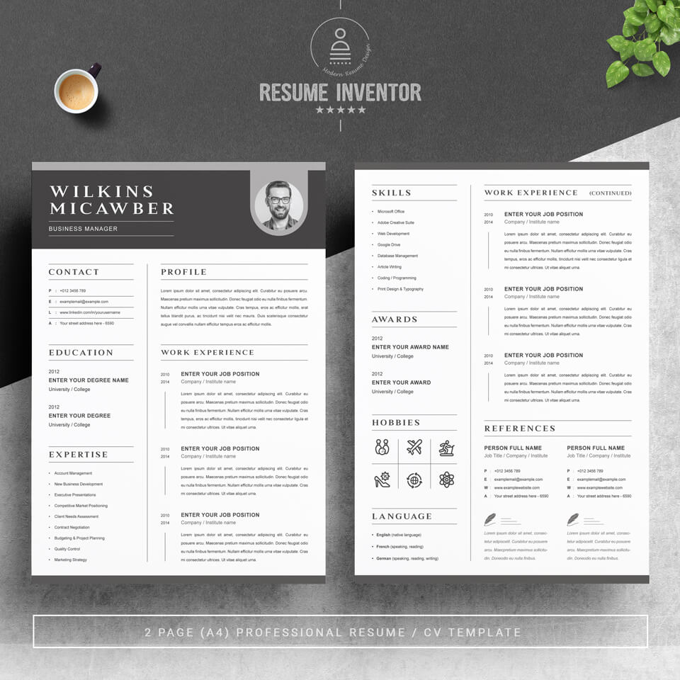 Professional resume template with a cup of coffee.