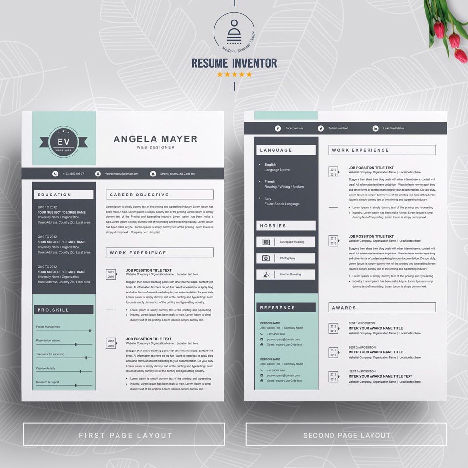 Two pages of this pattern. New Resume Template.
