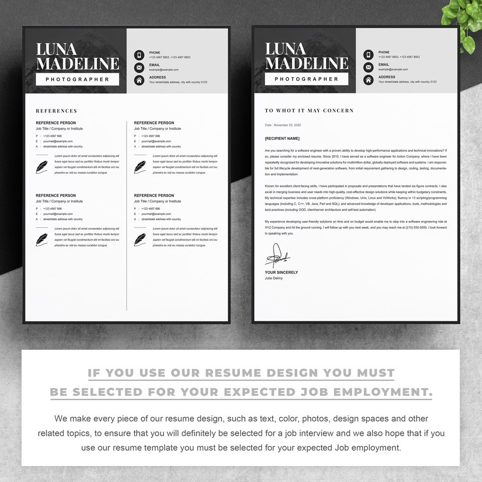 Two pages of resume. Photographer Resume Template.