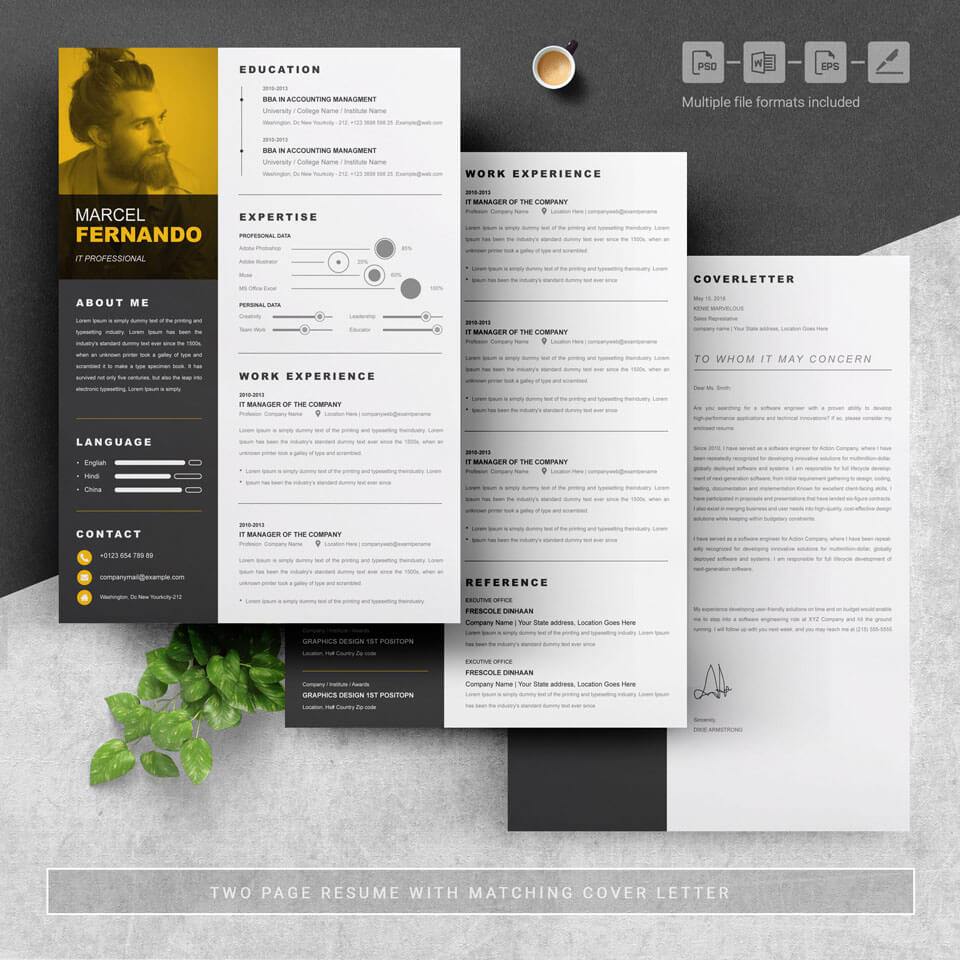 All resume pages are shown in a minimalist style and in gray-orange color.