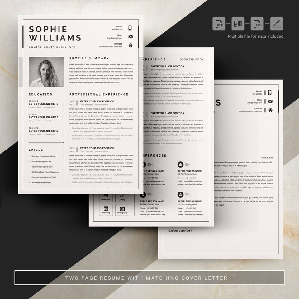 Three pages of resume. Simple Resume Design.