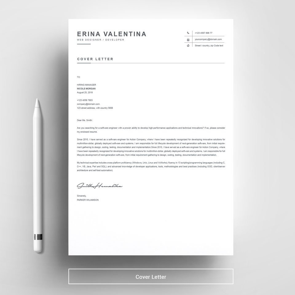 Web Designer CV Template cover letter.