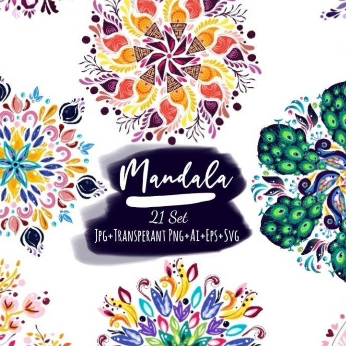 21 Mandala Designs Collection: Mandala SVG, Ai, Eps, JPG, PNG