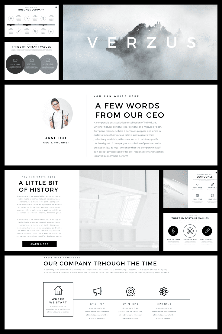 Stylish and fresh. A laconic template in graphics, but with such taste and delicacy. Gray smoke, light shadows - all this makes you come back to this presentation over and over again.