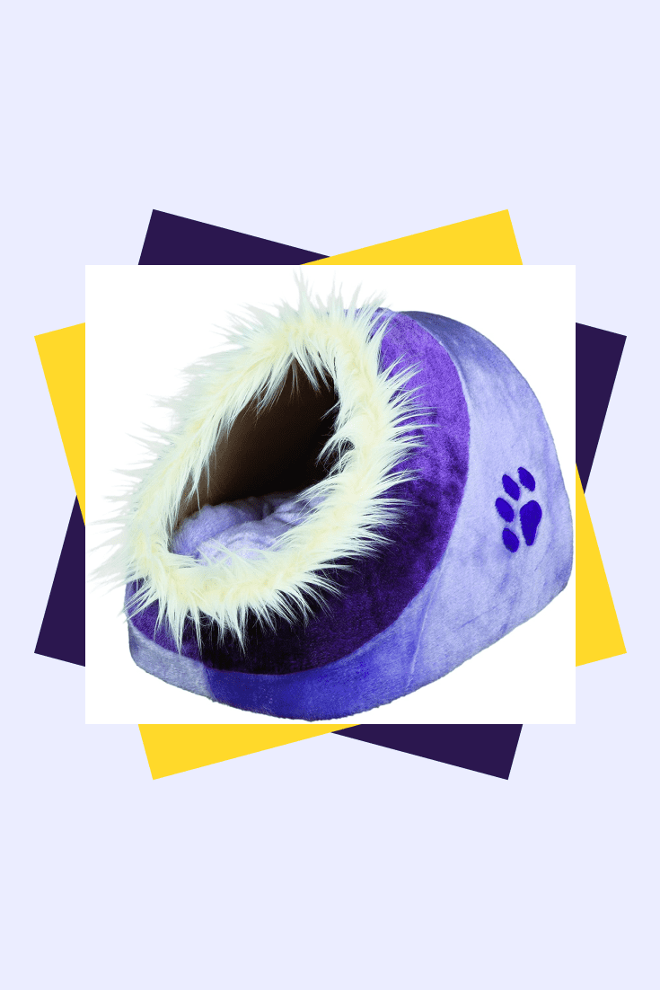 Plush purple lounger with fluffy rim. This is for aesthetes cats who value beauty and comfort.