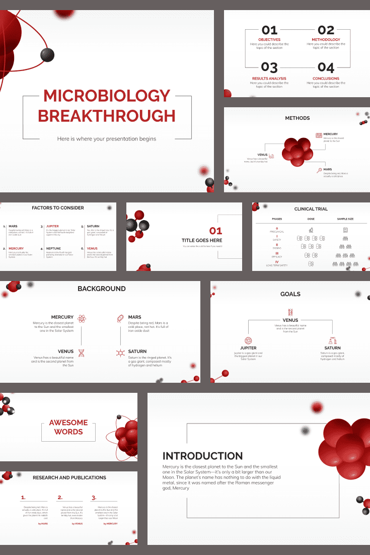 Flying red molecules on a white background. A piece of futurism and classics. This design is Vogue for medicine. If you are used to standing out stylishly, then this topic is what you need. It will be appropriate for any topic and audience.