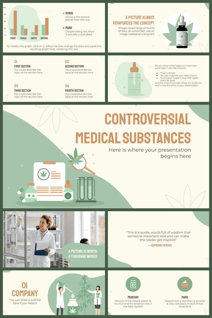 Pattern in pastel shades with a predominant color of green daiquiri. Everything is in its place here. Smooth lines, building blocks, infographics. This template is a great presentation solution.